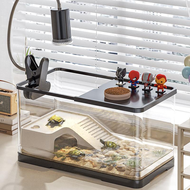 Pet Turtle Tank with Basking Platform Desktop Aquarium for Small Turtles Home Ecological Habitat Terrarium Living Room Decor