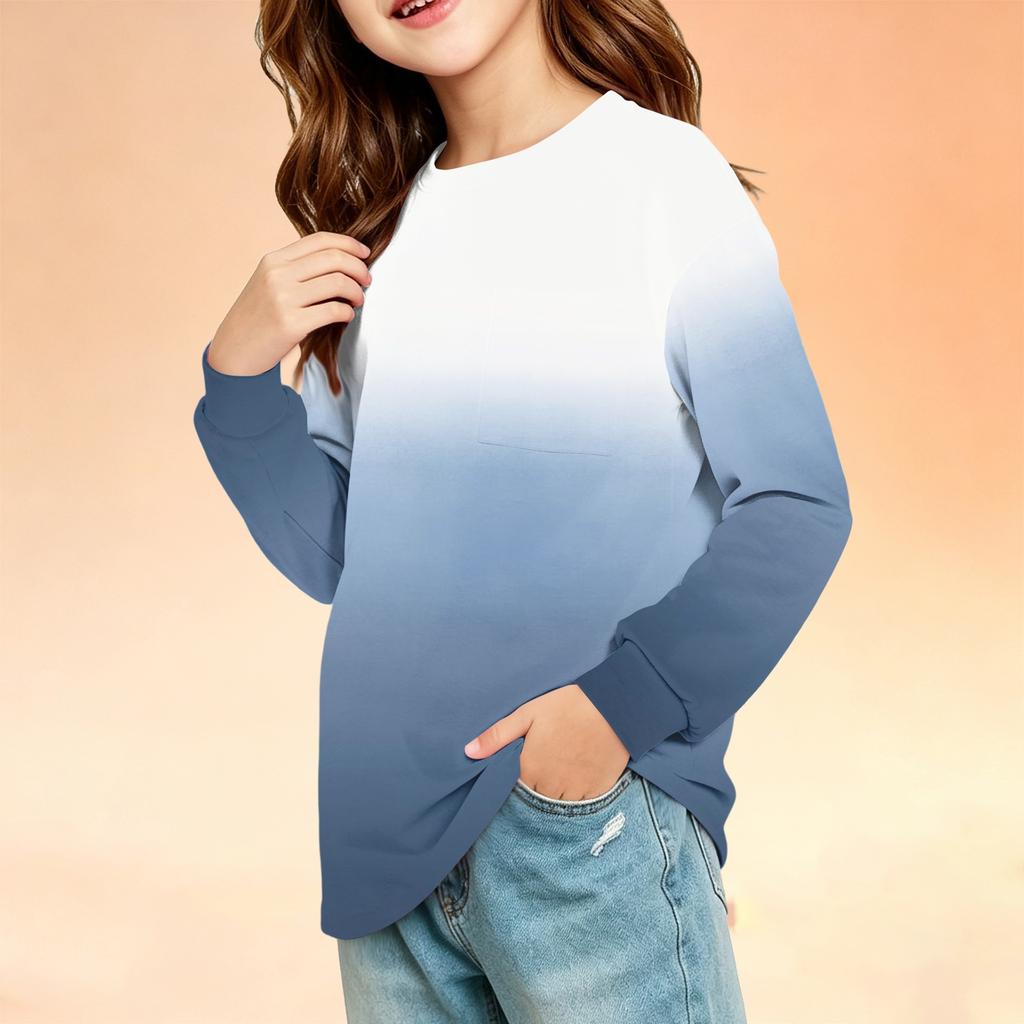 Kids Fashion Crewneck Long Sleeve Top with Print and Pocket