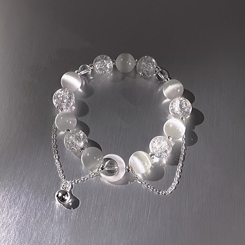 Fashion White Moonstone Natural Stone Beaded Moon Bracelet for Women Butterfly Wedding Bracelet Bohemian Jewelry Adjustable Gift