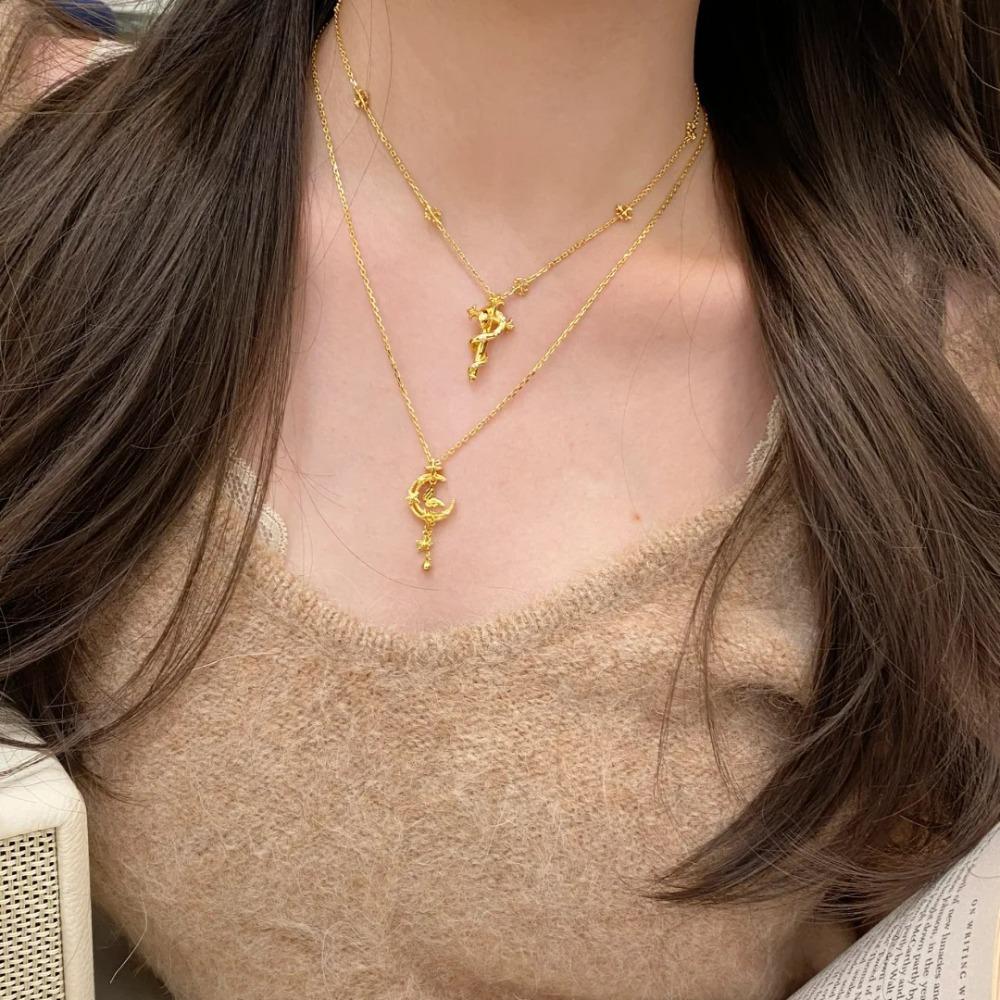 Vintage Iris Wand Snake Necklace Elegant Minimalist Fairy Butterfly Moon Necklace for Women
