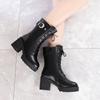 Short boots Winter mid boots boots thick heel Martin boots high heels leather boots velvet cotton shoes