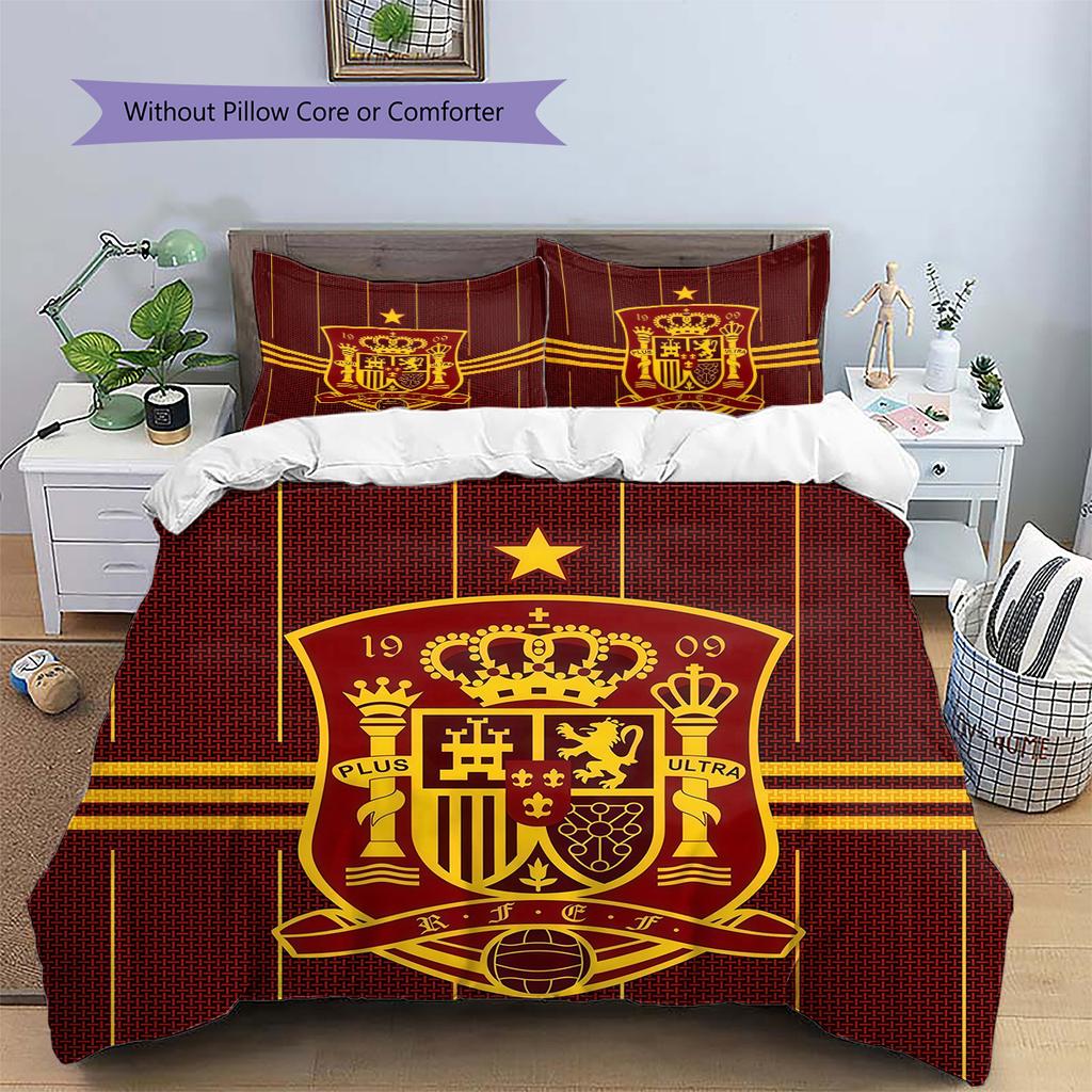Spanische Nationalmannschaft Muster Bettwäsche Bettdecken-Set Heimdekoration Geschenk (1 Bettbezug + 2 Kissenbezüge (ohne Füllung))