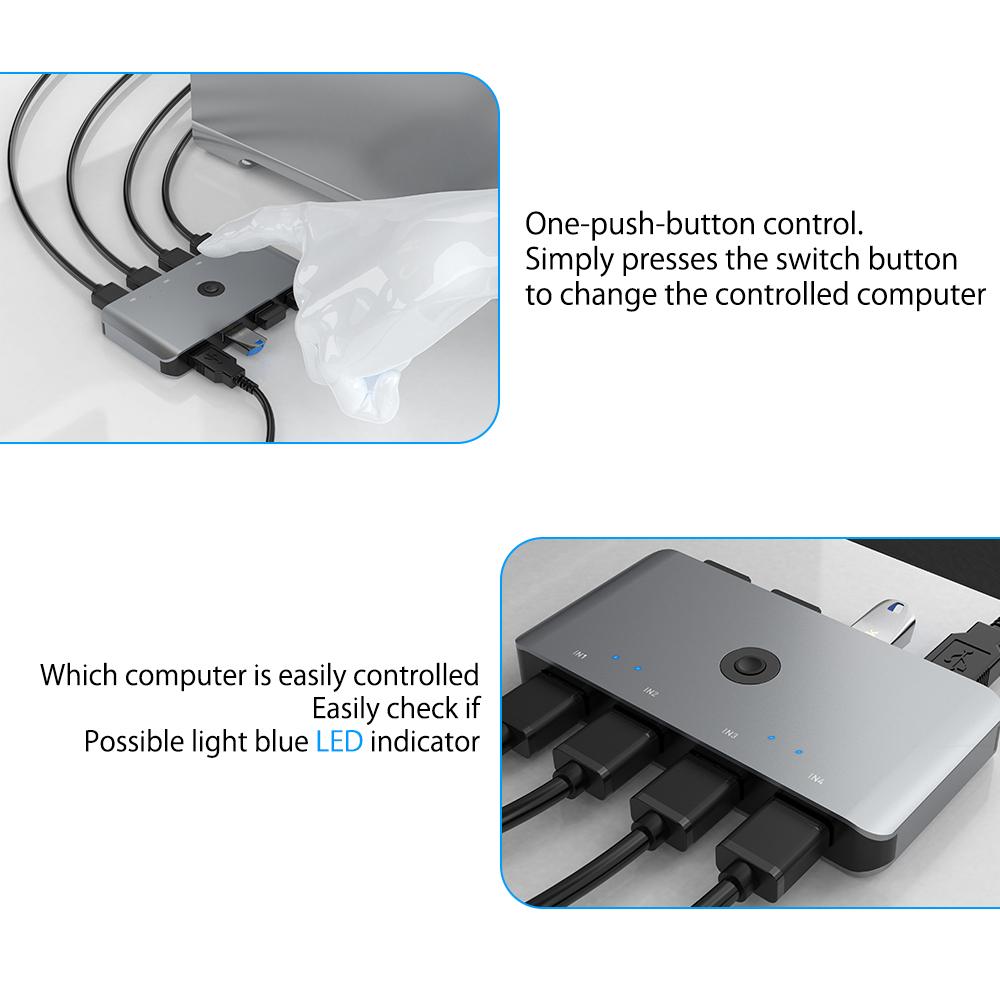 4 Port Usb Switch Selector Kvm Switch for Mouse Keyboard Printing Share Computer KVM Switches