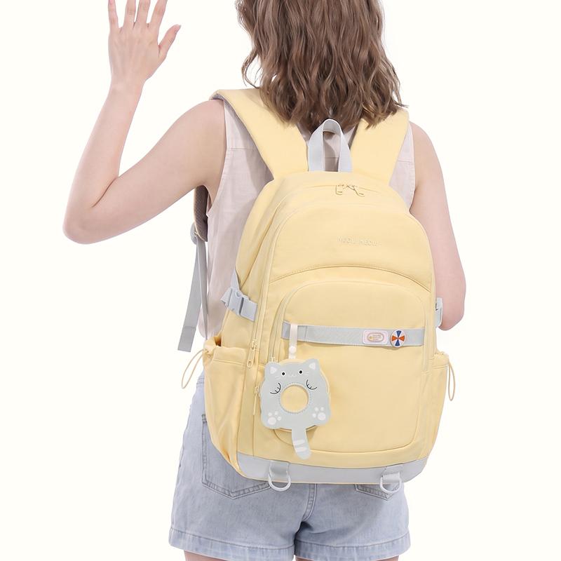 Cute Pink School Backpack with Front Pocket Casual Daypack for Girls Students Daily Use