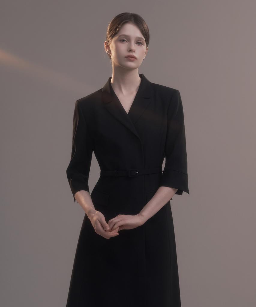 Mausolleum Jenn Long Belted Dress - Black