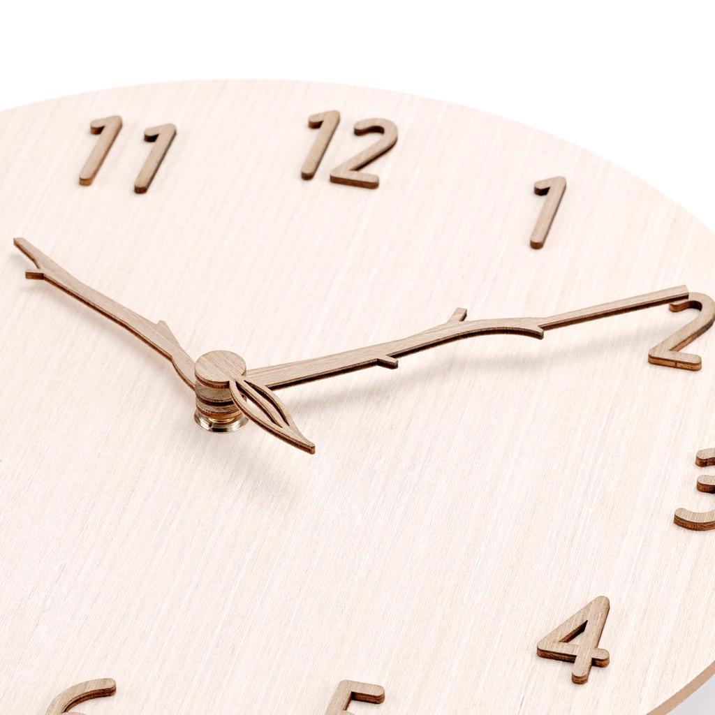 Nbdeal Radio-Controlled Wall Clock with Continuous Second Hand, Silent Operation, MDF Wooden Dial, Wooden Hands, 30cm Diameter, Stylish Analog, White