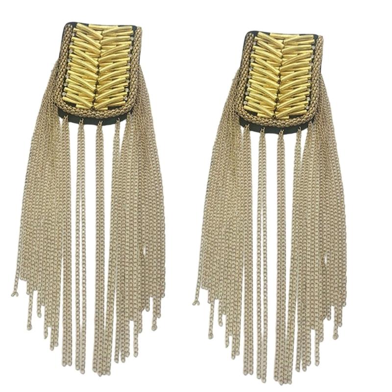 2Pcs Hand-Sewn Shoulder Epaulettes for Formalwear, Pair with Metal Tassels and Angled Tube Rows for Weddings and Ceremonies