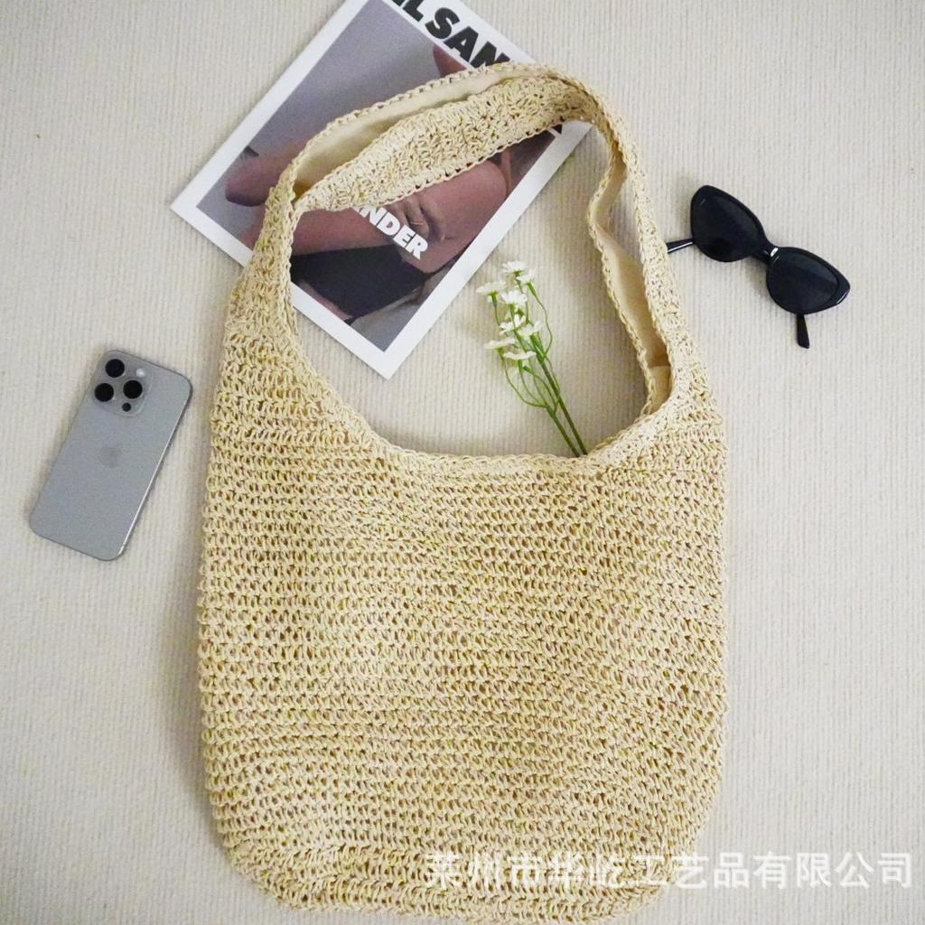Summer paper handmade straw woven bag large capacity leisure beach bag daily commute vacation travel shoulder bag