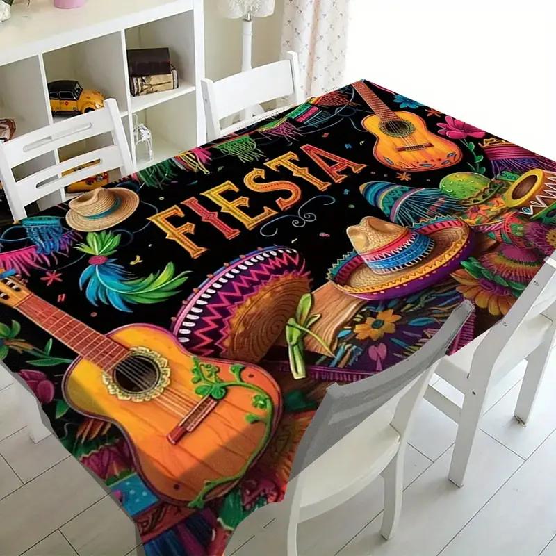 Mexican Day of The Dead Sombrero Guitar Rectangle Tablecloth Table Decor Reusable Kitchen Dining Tablecloth Holiday Party Decor