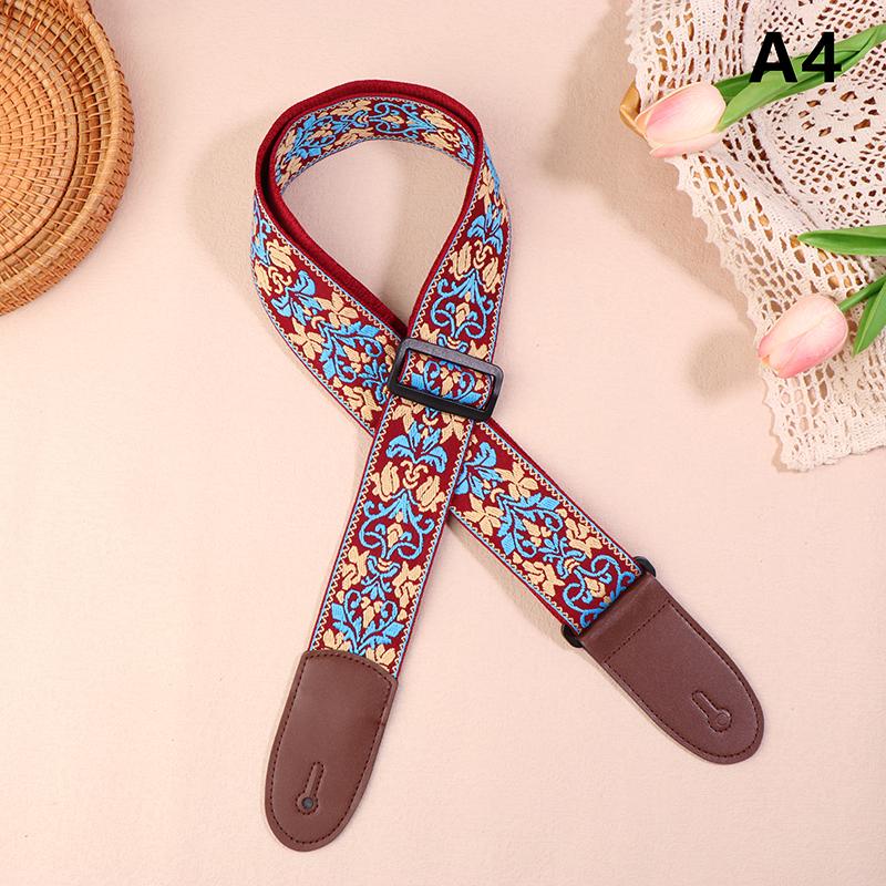 Gitarrengurt Bass Baumwolle Leder Stickerei Gurte Verstellbarer Halsgurt E-Gitarre Akustikgitarre Bass Zubehör