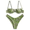 Women Flower Printed High Cut V Wired Bikini Swimwear Swimsuit Beachwear