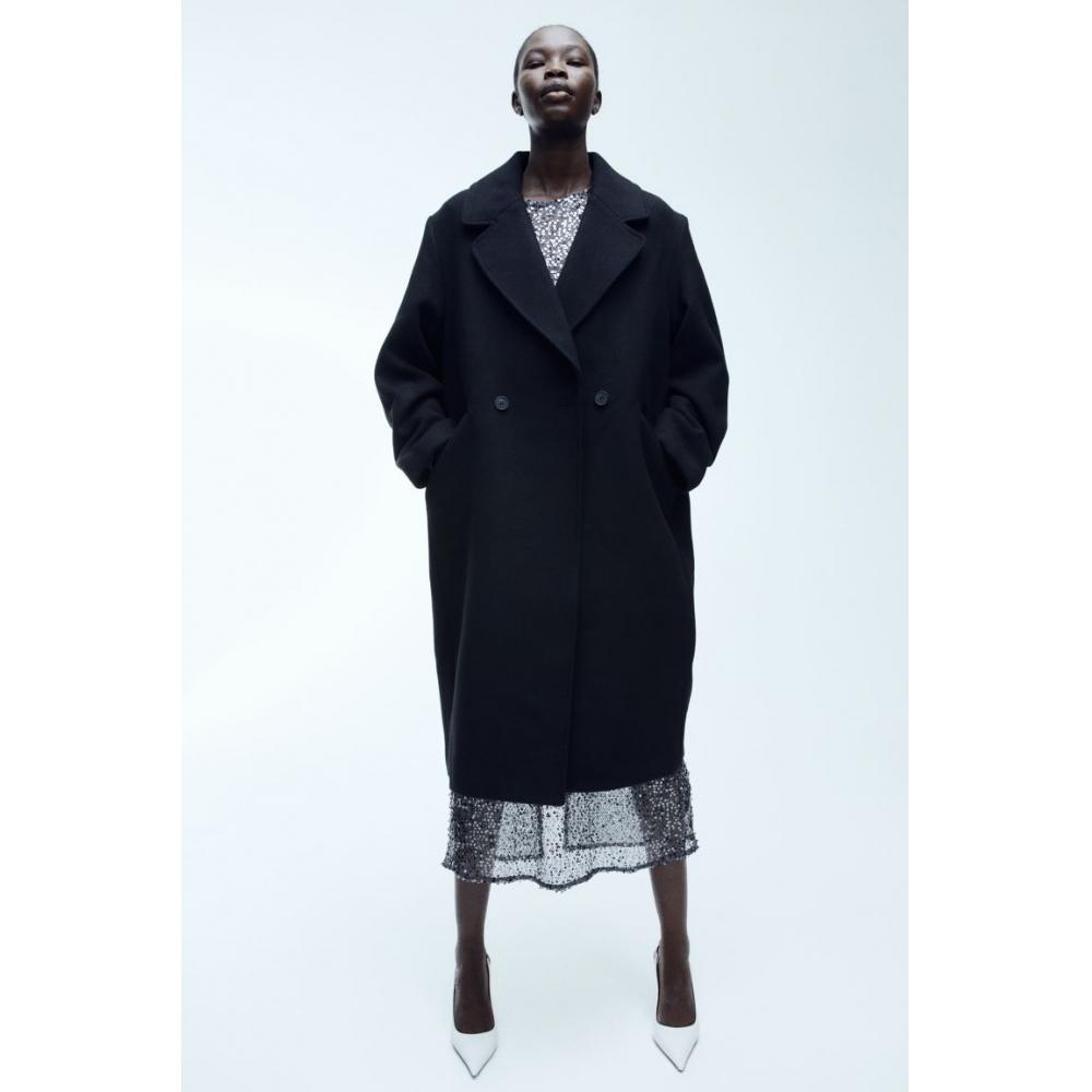 

Двубортное пальто HM черное