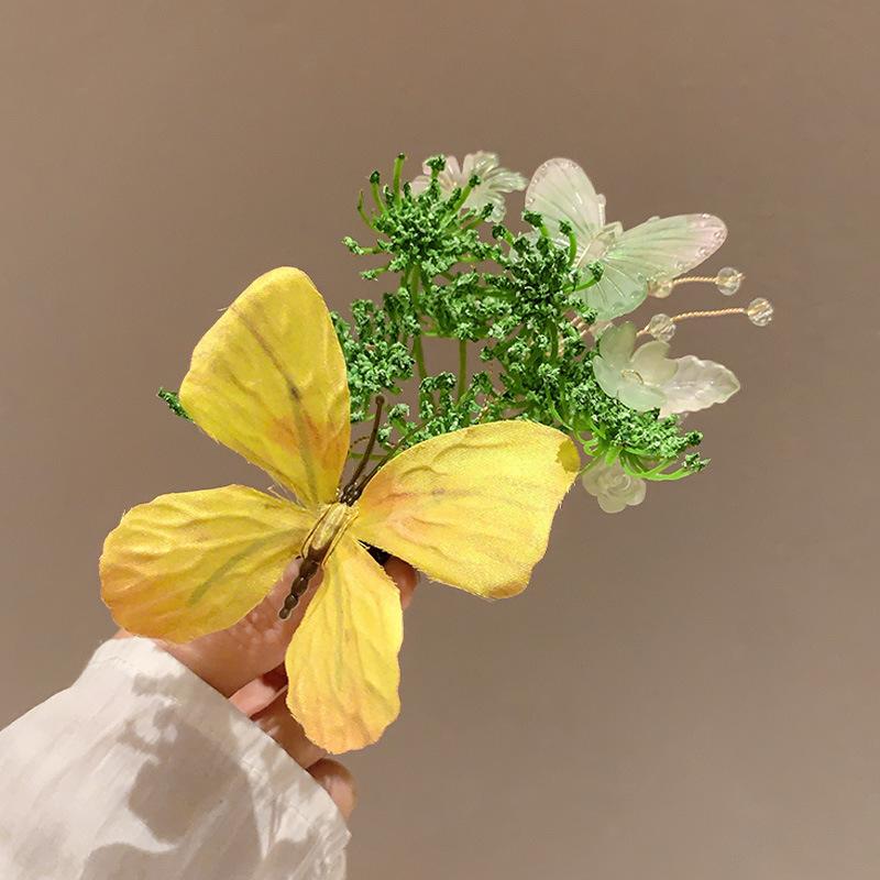Delicate Butterfly Flower Hairpin Atmospheric Hairpin Beautiful Butterfly Love Flower Hairpin Hanfu Flower Branch Accessories Side Clip