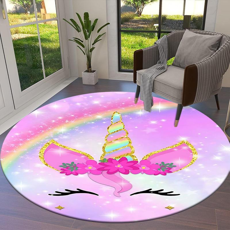 1PC Unicorn Rainbow Non-Slip Floor Round carpet, Office, family, bedroom, Large Area Rug Indoor Rugs, Vibrant Colors-Z0480