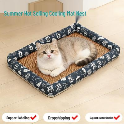 Universal Pet Cooling Mat: Rattan Summer Nest for Cats and Small-Medium Dogs