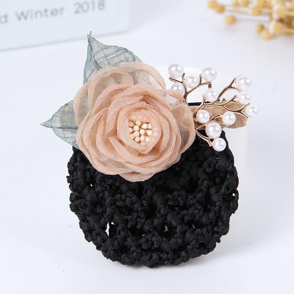 Koreanischer Stil Blumen-Snood Federklemme Dutt-Snood Pferdeschwanzklemme Perlen Häkel-Duttnetz Haarklammern Abdeckung Netz Haarschmuck