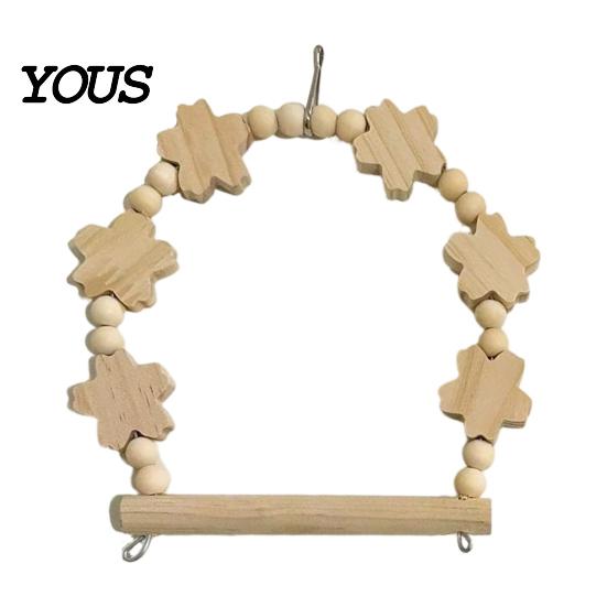 Parrot Cage Accessories Swing Perch, Solid Wood Perch Pole, Wooden Blocks And Healthy Bird Toy Beads Arch, Unpainted for Small Medium Parrots with