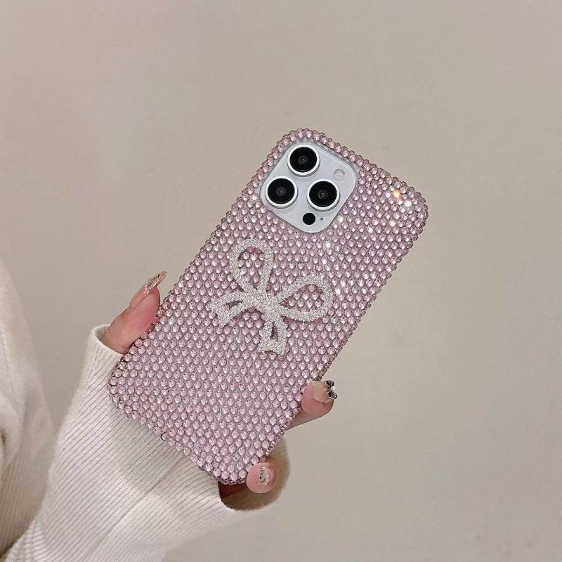 Luxury Full Rhinestone 3D Bow Phone Case, Shockproof Bling Cover for IPhone 17 16 Pro Max 13 12 11