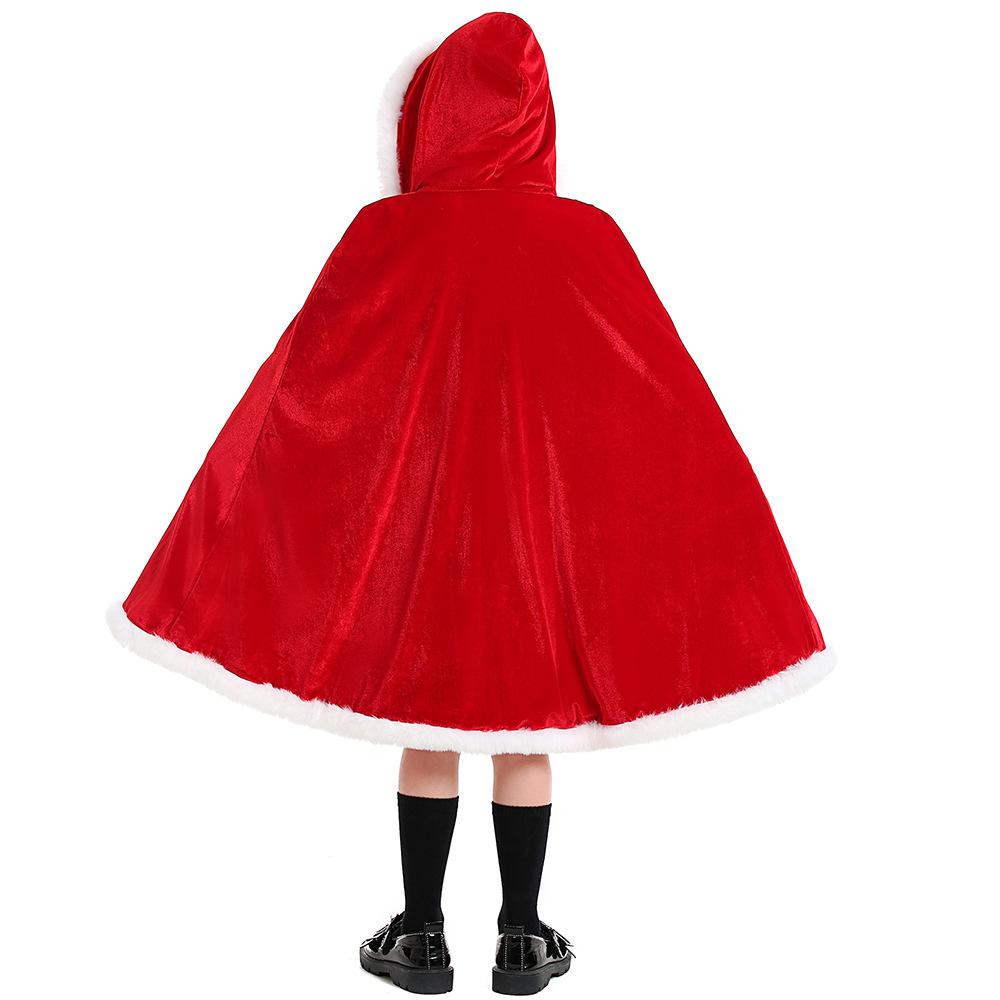 Kids Girls Santa Claus Xmas Red Hooded Dress Cloak Sets Children Christmas New Year Cosplay Costumes Kindergarten Performance Role Play Outfit
