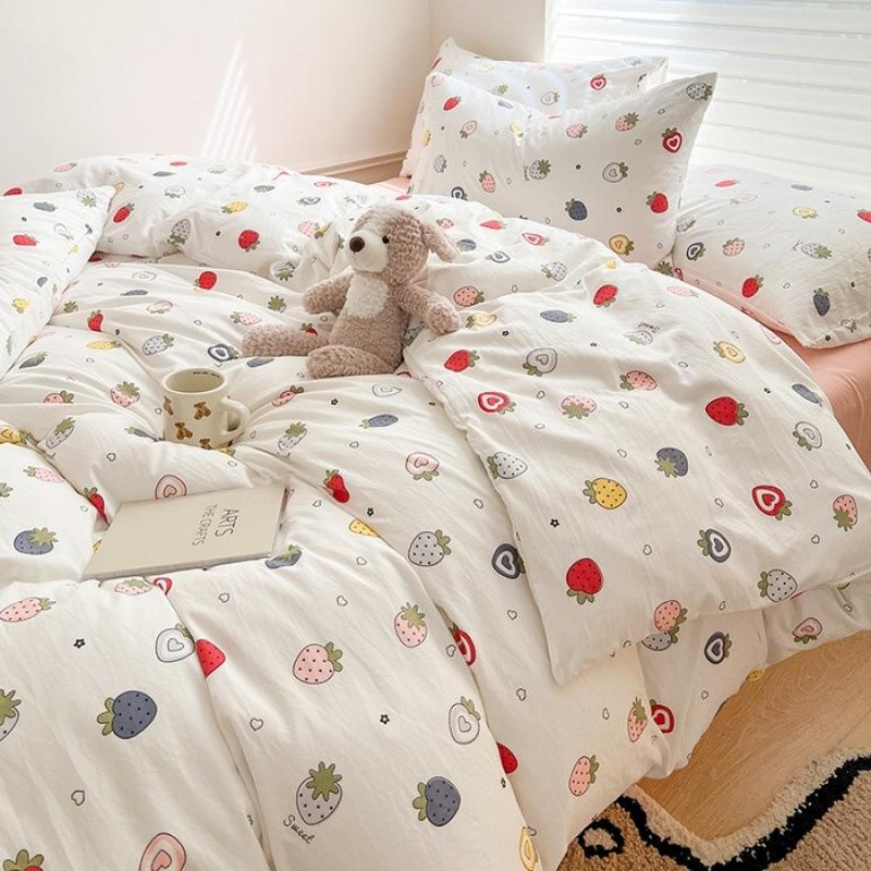 Class A Maternal Infant Grade Washed Cotton Linen 4-Pcs Set Double-Layer Yarn Quilt Cover Dormitory Bed Sheet 3-Pcs Set Household Bedding