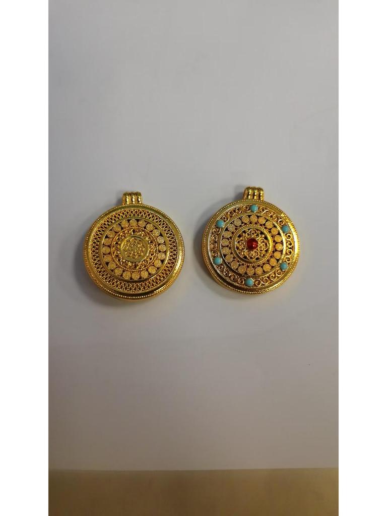 Wei Xue Eight Treasures Sand Gold Enamel Filigree Pendant Sweater Chain