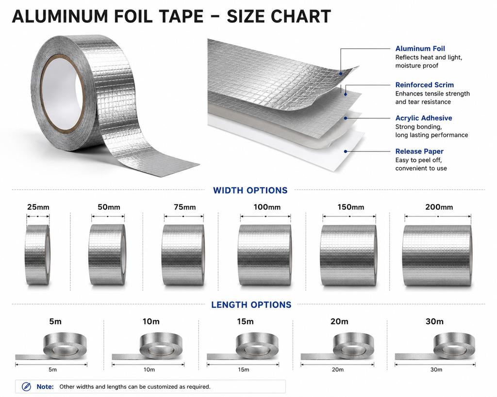Duct Silver Aluminum Foil Acrylic Adhesive Tape White 50 Micron UV Stable RV Roof Seal Repair Single Sided Easy Tear Heavy Duty