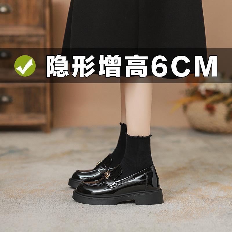 thick-soled black single shoes for women's new spring and autumn small leather shoes, the inner height increases by 6CM