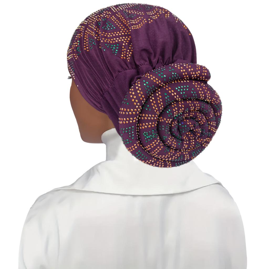 Full Diamonds Women's Donut Turban Cap Elastic Muslim Headscarf Bonnet Female Headband Hat African Caps Lady Hair Accessories