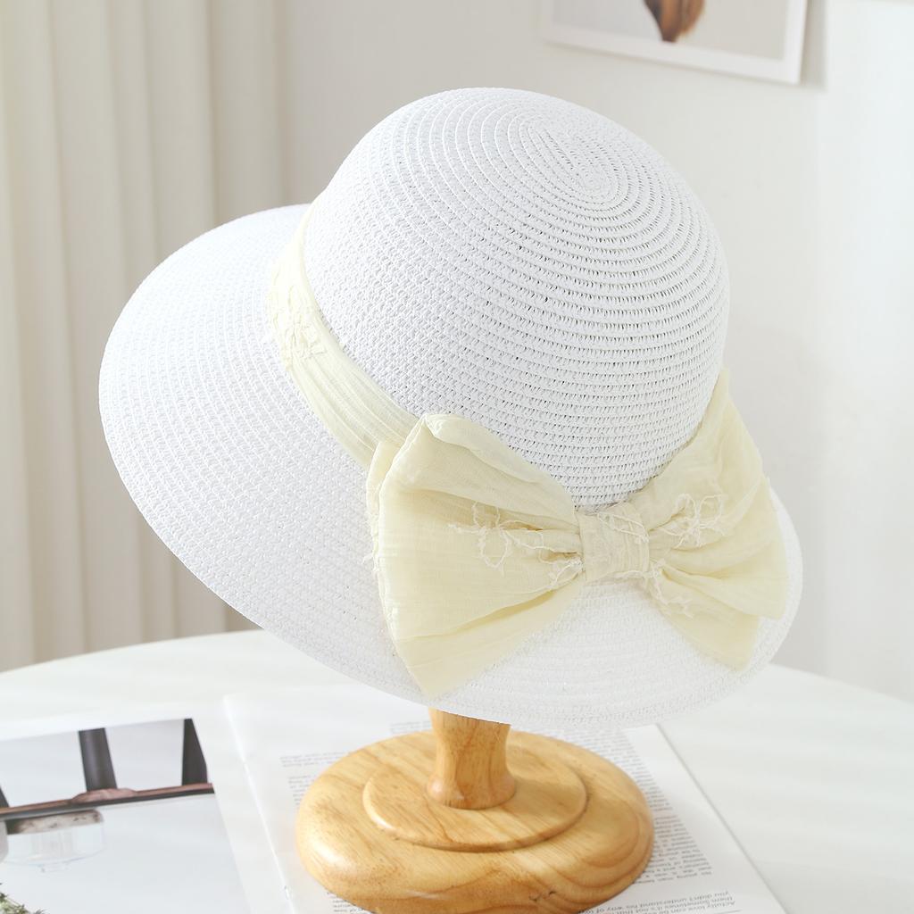 Mesh Bow Showing Face Small Visor Hat Big Brim Bucket Hat Female, Traveling Shading Straw Hat Seaside Beach Hat