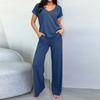 Women's Knit Loungewear Two-Piece Set with Pockets for Casual Home Wear
