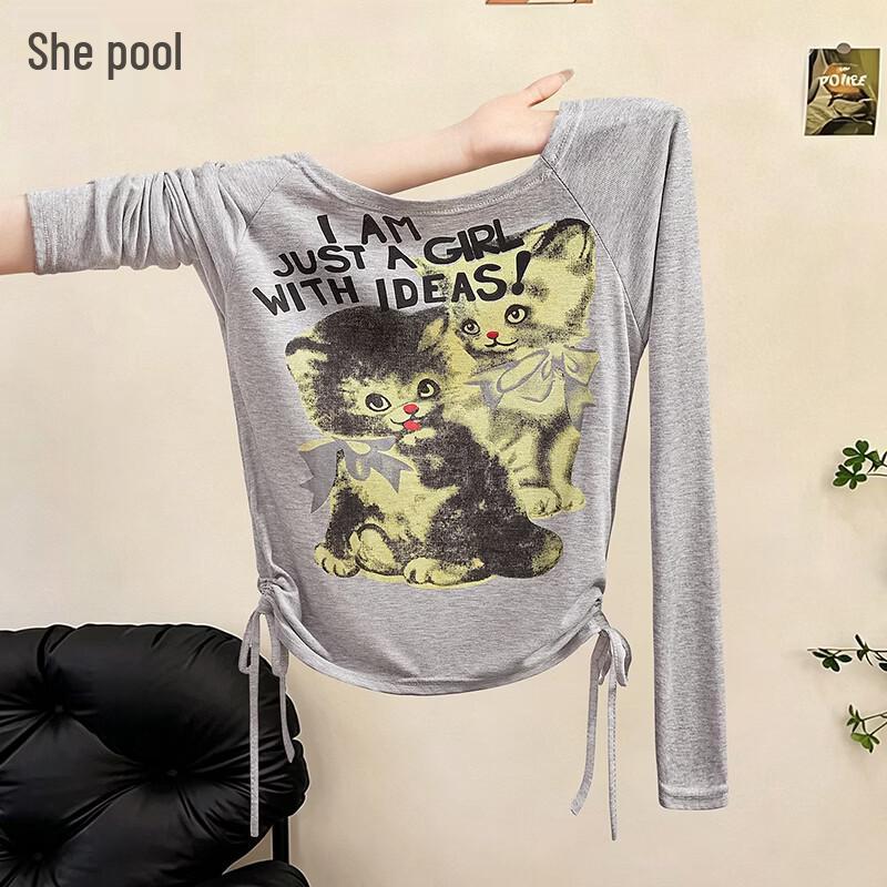 Women s Retro Print Off-Shoulder Long Sleeve Top M