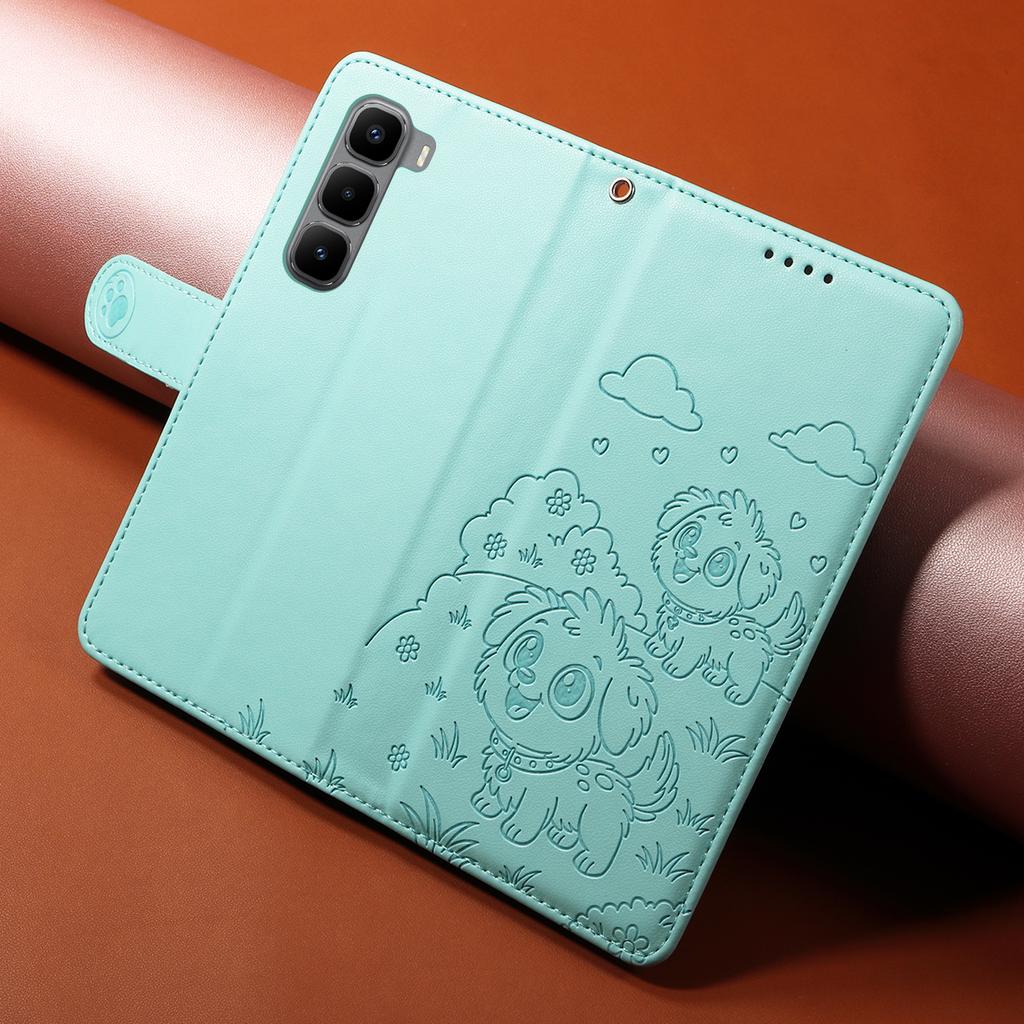 Dla Xiaomi Poco M7 Plus 5G/Redmi 15 5G (Światowy) (169mm) Etui blokujące RFID z nadrukowanym wzorem psa, skórzane PU, pokrowiec na telefon z paskiem na nadgarstek