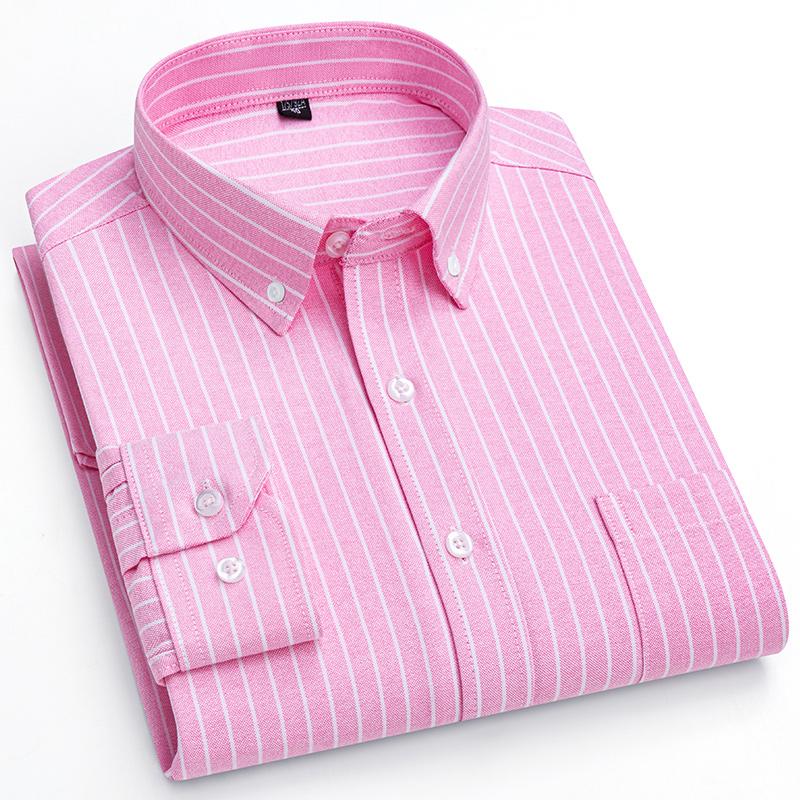 2026 Men Oxford Fashion 100% Cotton  Long Sleeve Casual Slim Solid Color Plaid Print Stripe Formal Dress Shirt Plus Size