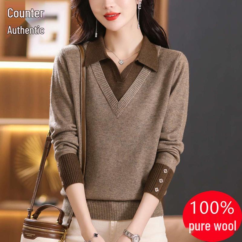

Women s Plus Size Slimming Two-Piece Wool Sweater - Stylish Knit Top for Autumn/Winter Medium