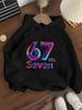Sechs Sieben Neon 67 Aufdruck Personalisierter Kinder Kapuzenpullover, Ein Lässiges Frühjahrs-Herbst Must-Have Oberteil, Die Ideale Geschenkwahl