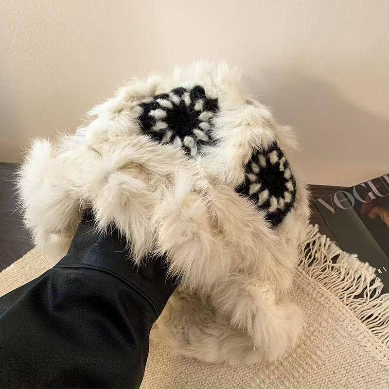 Neuer echter Kaninchenfell-Wollhut Damen Herbst und Winter niedlicher Plüsch warmer Löwenhut handgefertigt, um ein kleines Gesicht zu zeigen
