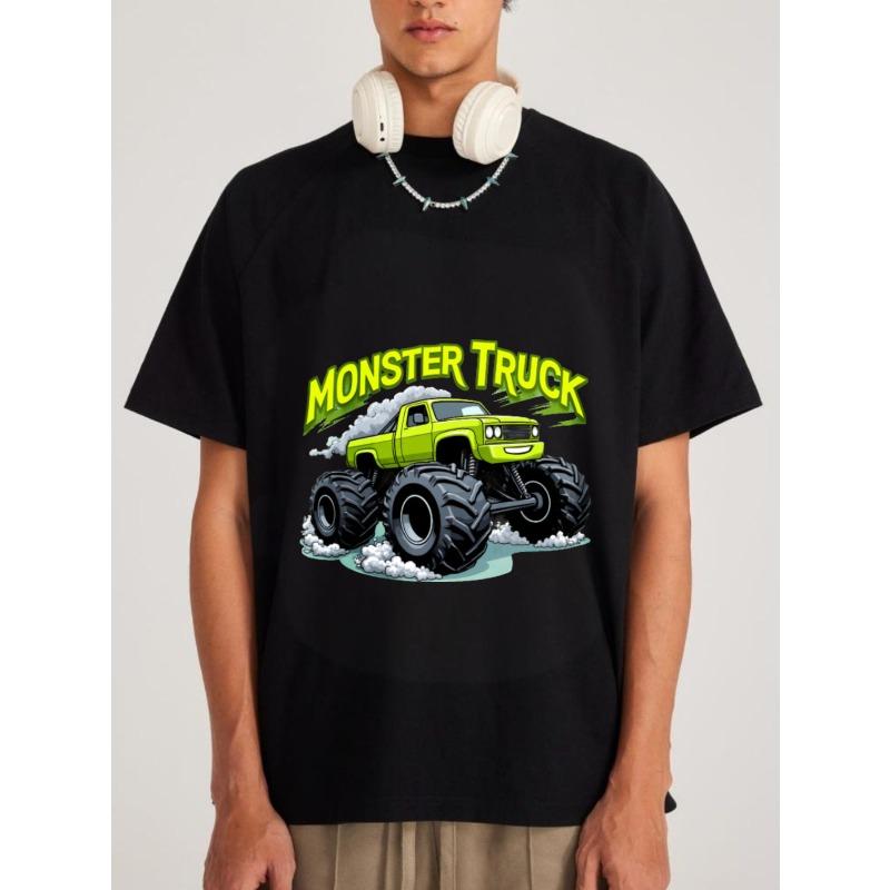 Tričko Monster Truck Bílé Zelené Grafika a Text Monster Truck pro Volnočasové Nošení