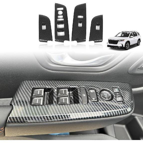 Window Lift Switch Panel Cover Trim for Honda Pilot 2023 2024 2025/ Honda Passport 2026 Accessories, ABS Door Power Window Switch Glass Control Carbon Fiber Pattern