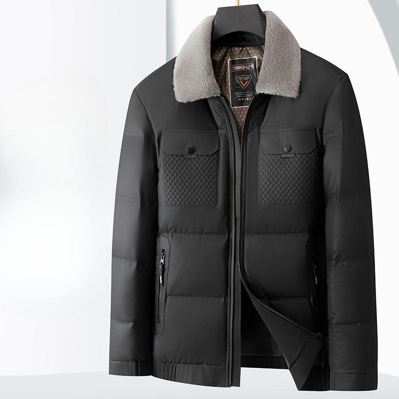 

Осень и зима Новый национальный стандарт белый утиный пух теплая утолщенная разгрузочная шерстяная куртка с воротником для молодежи холодная 195 чёрный