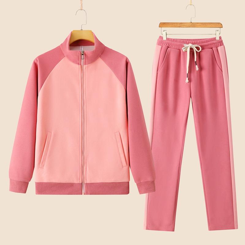 

Casual Suit Men s Sports Stand-up Collar Cardigan Sweatshirt Solid Color Trousers Zipper Long Sleeve Two-piece Set L розовый