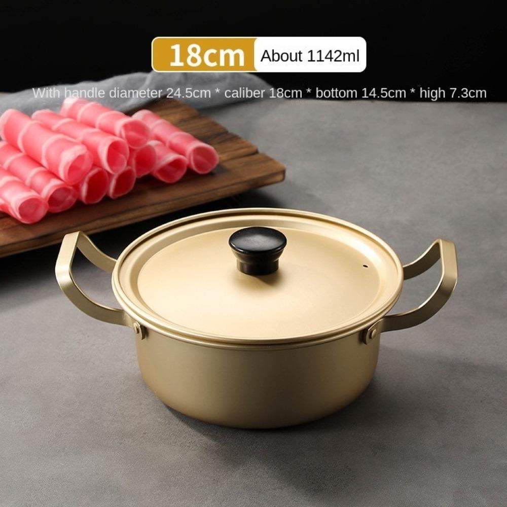 Oale cu urechi duble cu capac Oală pentru supă Oală fierbinte Aluminiu Oală pentru gătit tăiței Oală pentru tăiței ramen Aragaz pe gaz