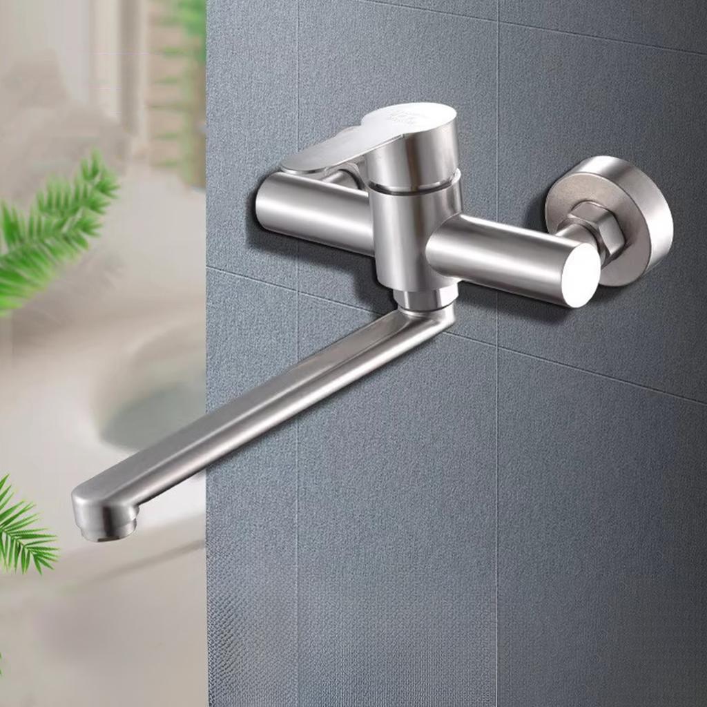 High Quality Stainless Steel Bathroom Faucet Wall Mounted Faucet Hot and Cold Tap With Accessorie Extended Handle