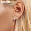 WOSTU 925 Sterling Silver Princess Pink Bow Heart Stud Earrings Women Lovely Crystal Pearl Ear Studs Girl Birthday Jewelry Gift