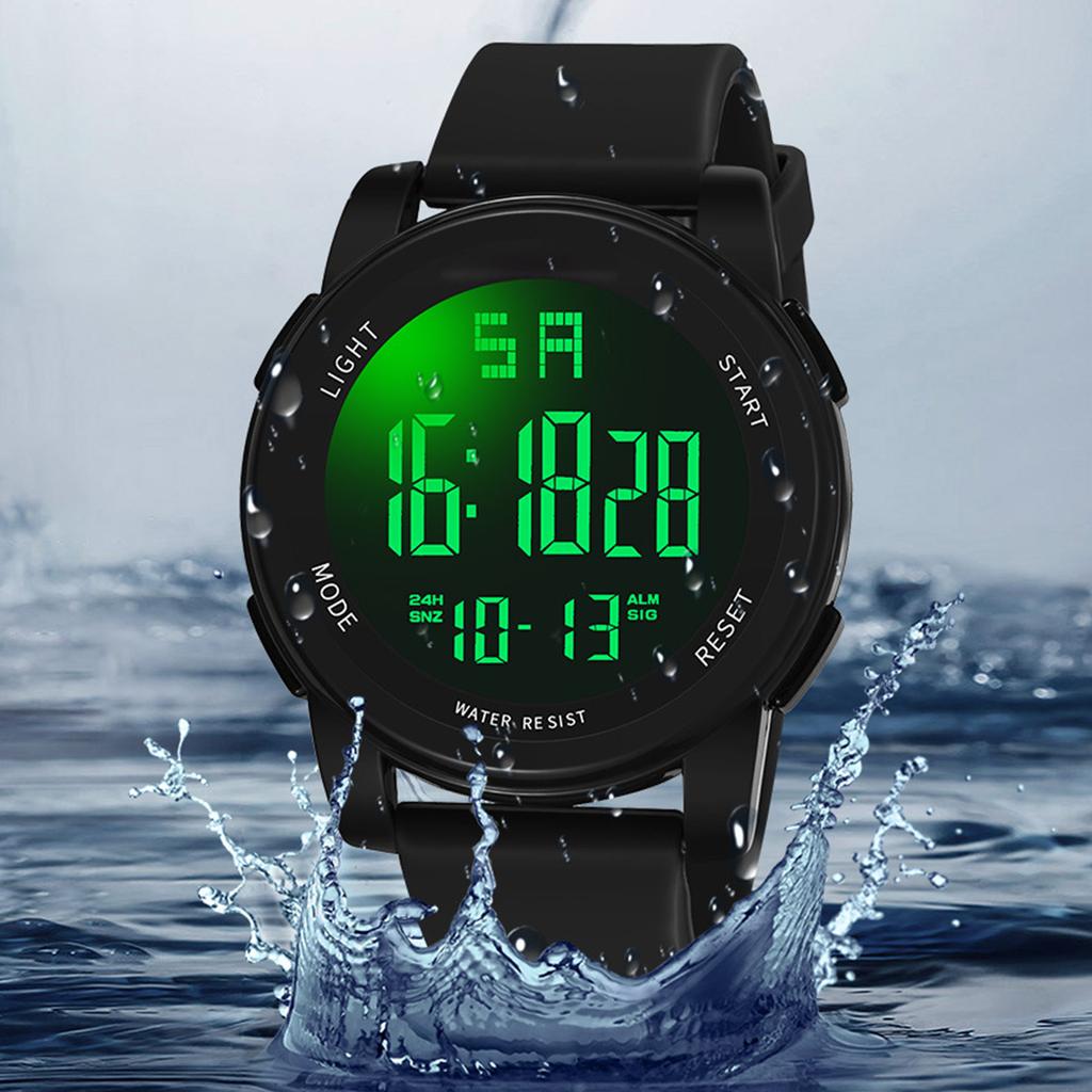 Digital Sports Watch Glass Waterproof Luminous Backlight Digital Watch with Adjustable Strap for Men