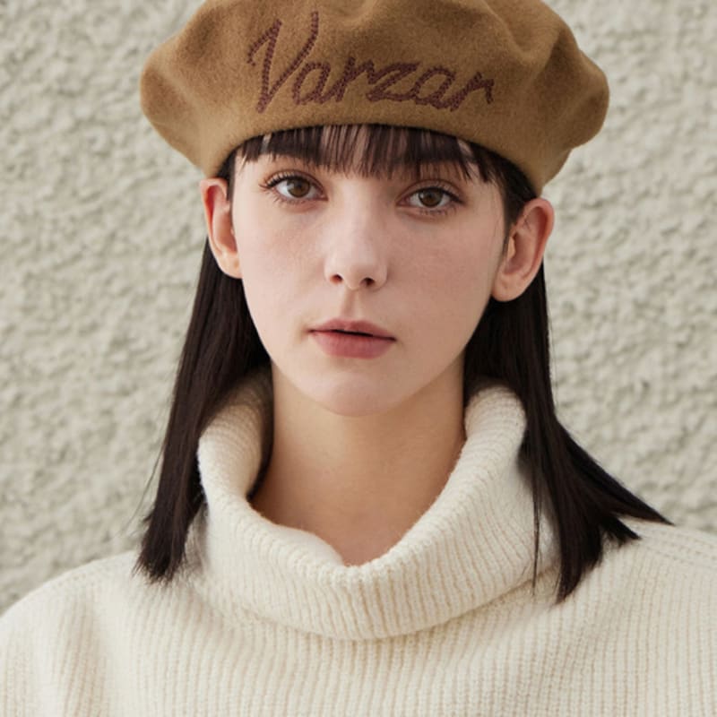 

VARZAR Берет из шерсти с курсивным логотипом Верблюжий FREE