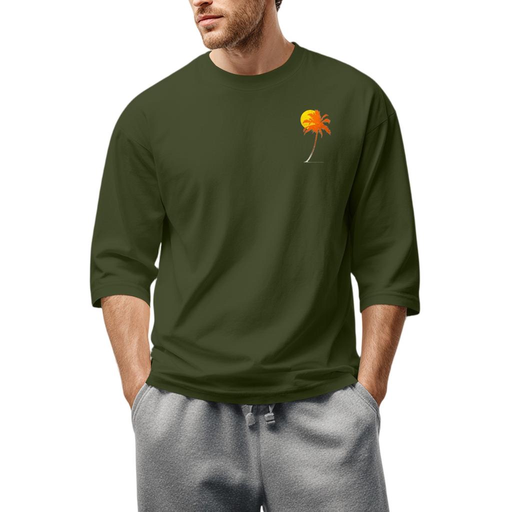 Men'S Round Neck Three-Quarters Sleeve Top Casual Fashion T-Shirt