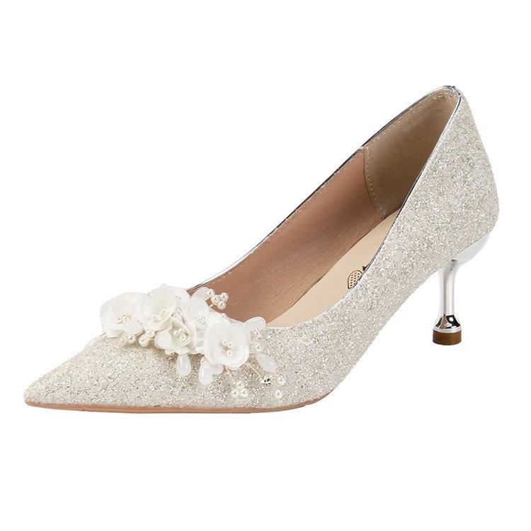 

SyfIyno Свадебное платье Острые тонкие каблуки Свадебные туфли Высокие каблуки Стразы Пайетки Цветок Свадебные туфли Лодочки 34