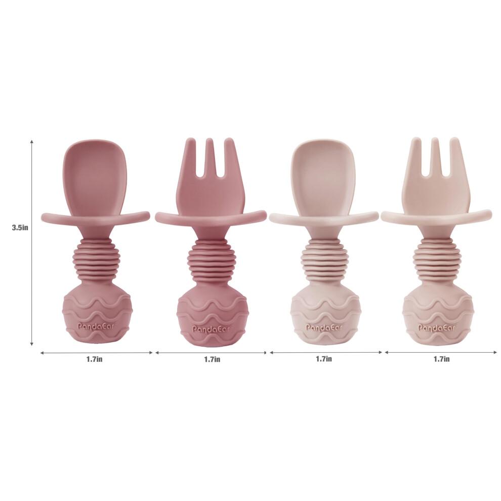 PandaEar 2 Pack Silicone Baby Suction Plates with 2 Spoons 2 Forks for Weaning Girls, Sectioned Divided Baby Weaning Plates, Toddler Dinner Plates Se
