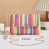Borsa a tracolla chic a righe arcobaleno in paglia per donna, tracolla regolabile, chiusura magnetica, accento con nappa, portamonete quadrato