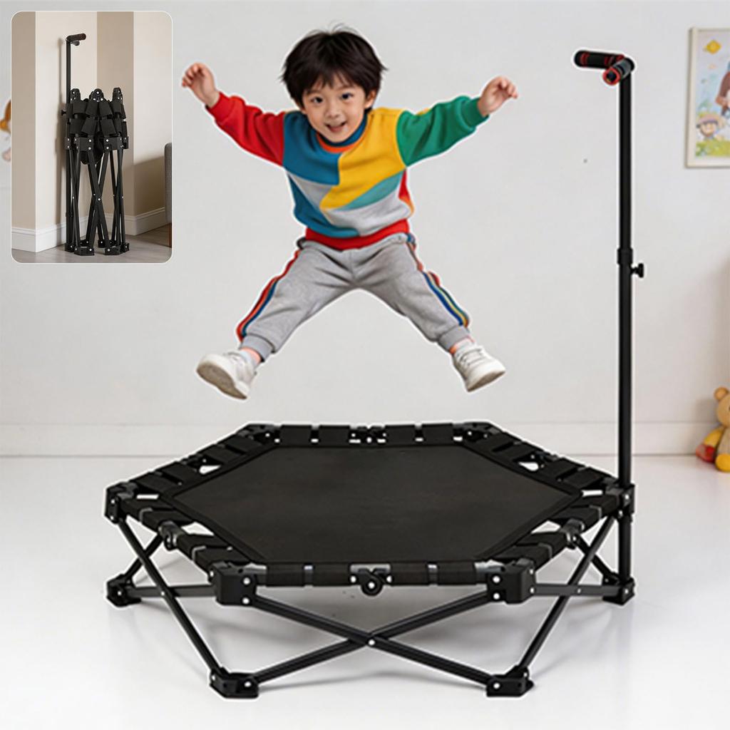Kennkari Hexagonal with Height Indoor No Assembly 150kg Weight Capacity Trampoline, Foldable, Shape, Handrail, 3-Stage Adjustment, Use, Required,